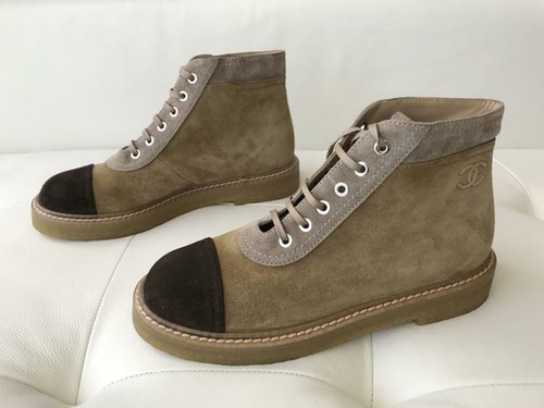 chanel lace up boots beige