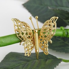 Monet Gold Tone Butterfly Brooch Filigree Textured Vintage Signed Jewelry