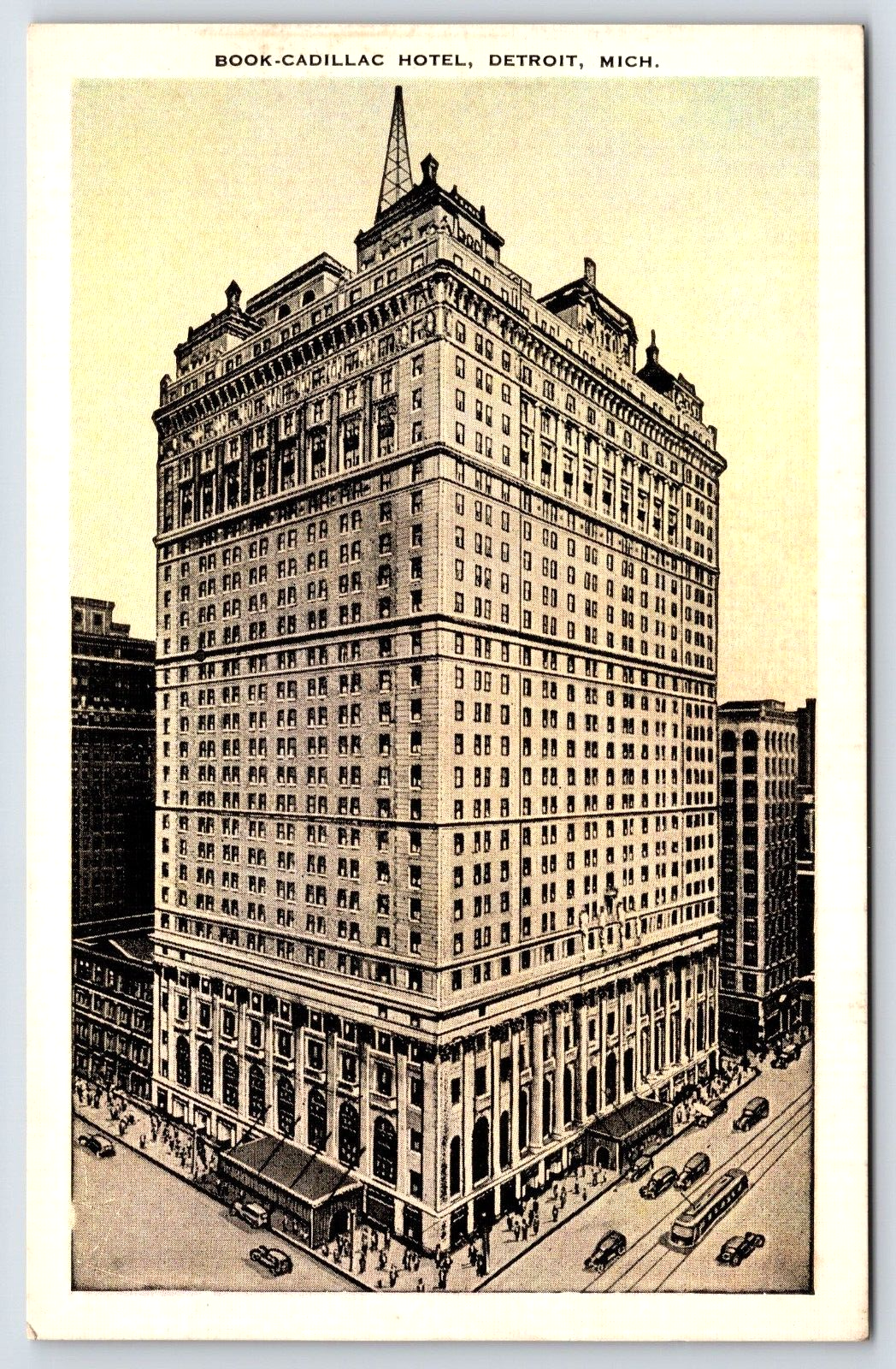 VINTAGE OLD ANTIQUE POSTCARD BOOK CADILLAC HOTEL BUILDING CARS DETROIT MICHIGAN