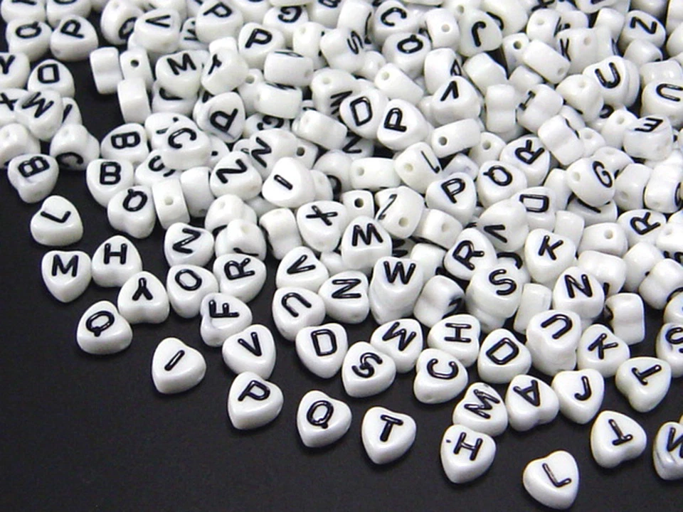 MARKENLOS Cuentas de letras 100 uds. Corazón Blanco Letras Cuentas A-Z Corazones Mezcla Perla, P-63