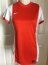 NEW NIKE Women  s Short Sleeve V-Neck Tshirt Top Dri Fit Orange sz Small