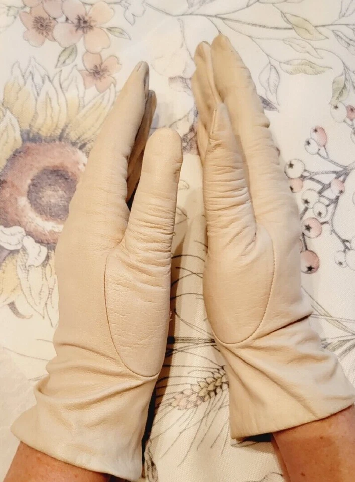 Guantes de conducción de cuero crema para mujer, hasta la muñeca, talla pequeña elegantes damas Foto 2 de 4