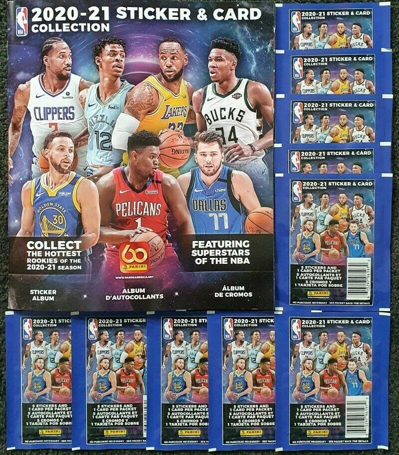 スポーツ選手 2020-21 PANINI NBA CARDS 2020-21 Panini NBA Sticker & Card Collection Lot (10 Packs) And