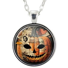 Pumpkin Pendant Necklace, Spooky Halloween Jack-O-Lantern Handmade Jewelry