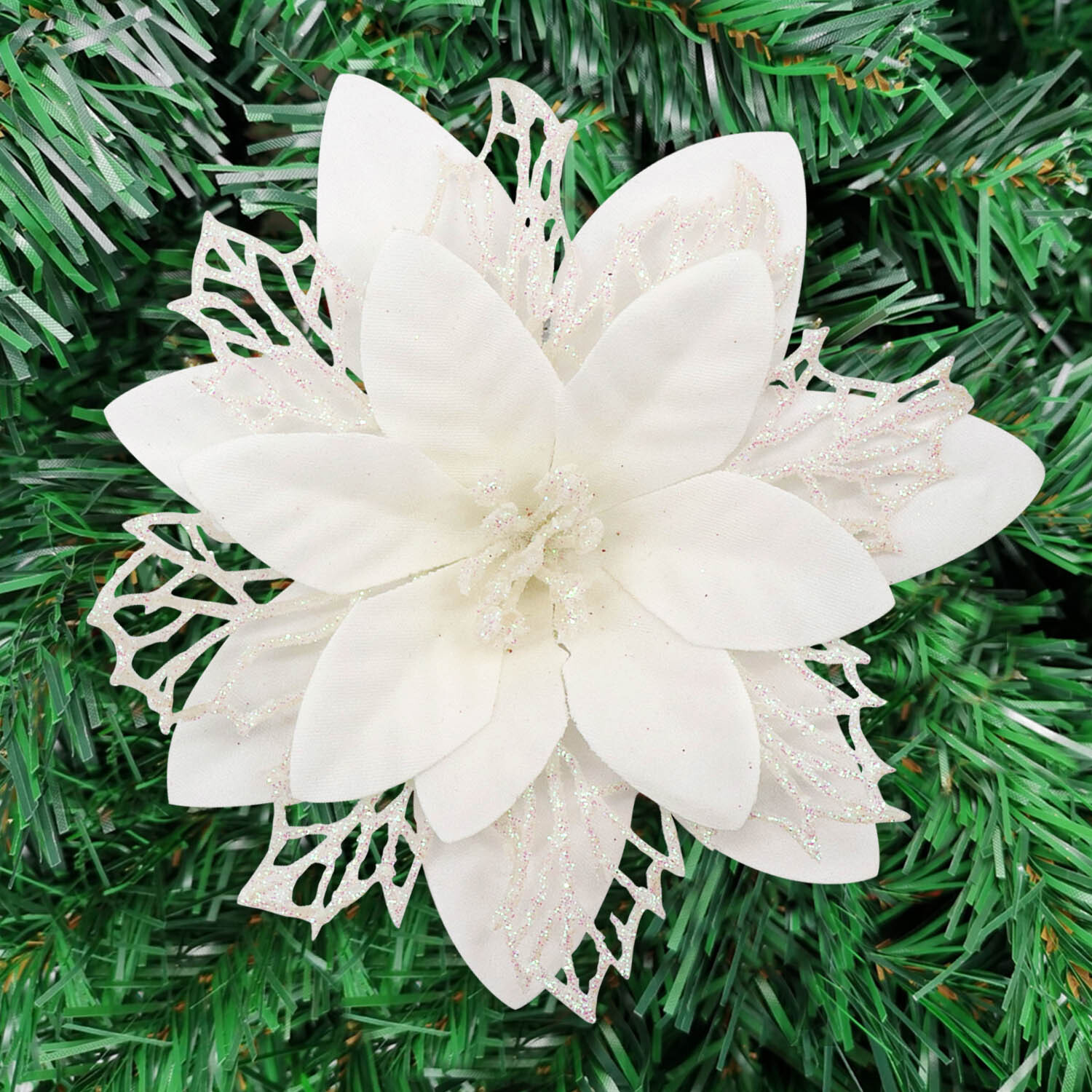 10X Large Poinsettia Glitter Flower Christmas Tree Hanging Party Xmas