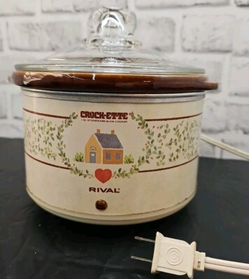 Vtg Rival 75W 1qt Slow Cooker Crock-ette Crockpot #3200/3 Vines House Heart