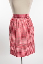 Antique Red  White Gingham Apron with Embroidery  Pockets