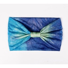 Boutique Boho-Style Wide Knotted Blue Tie-Dye Headband in Soft Stretchy Material