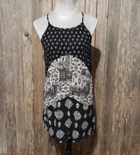 Xhilaration L Dress Mini Swing Slip Black White Halter Boho Festival Indie Artsy