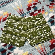 Vintage 1950s Mayflower green plaid swim shorts trunks