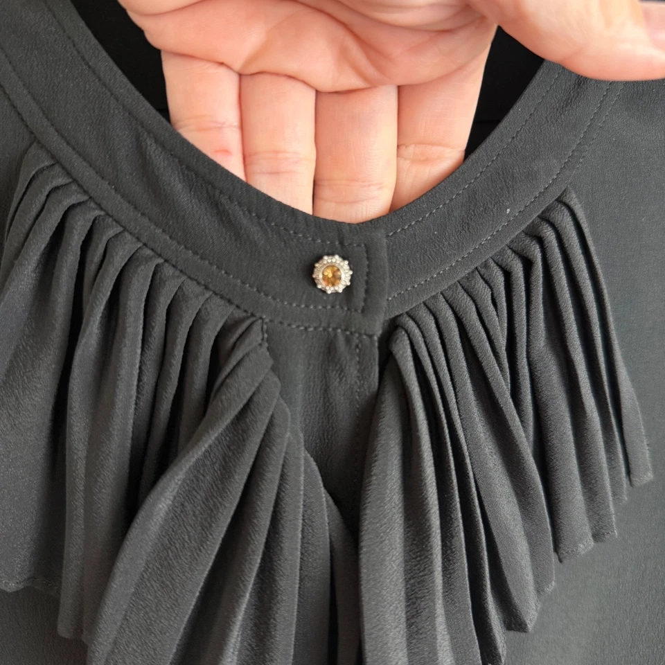 Blusa N°21 Numero Ventuno Negra Mezcla Seda Volantes Hecha en Italia 42 Elegante Foto 3 de 4