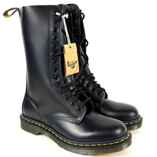 Dr Martens 1914 Smooth Leather Black Tall 14 Hole Boots Men's 8 Women's 9 NEW