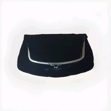 Vintage Black Velvet Clutch Distressed Hardware Garay Rayon Foldover Kiss Lock
