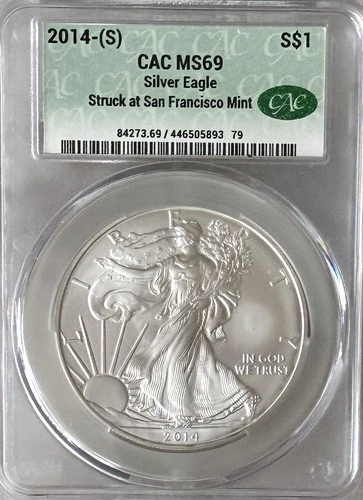 2014 (S) American Silver Eagle Struck At San Francisco MS69 CAC Green Label #79