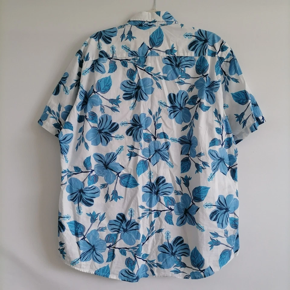 Amazon Essentials Mens Blue Floral Print Hawaiian Regular Button Up Shirt Sz XL - Image 4 of 4