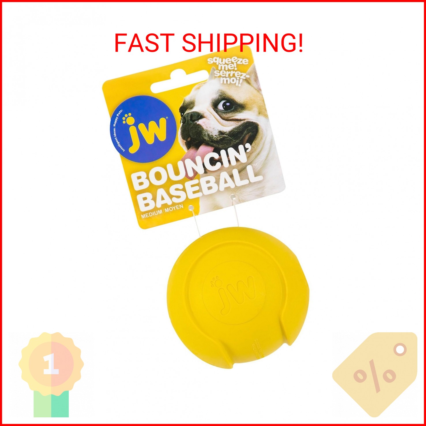 JW Pet Company iSqueak Bouncin' Baseball Dog Toy, Medium (Co