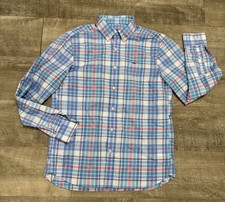 Vineyard Vines Performance Shirt Mens Medium Blue Pink Plaid Button Up Golf