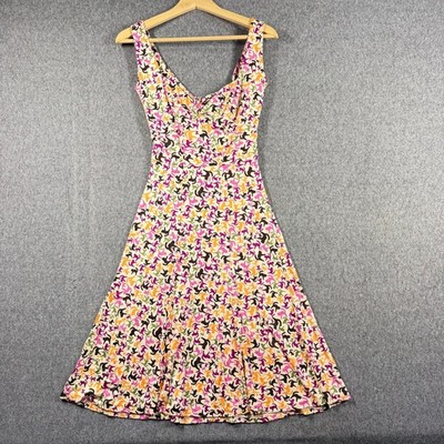 Issa London Silk Cat Print Midi Dress V-Neck Cutout Back Multicolor Size US 4
