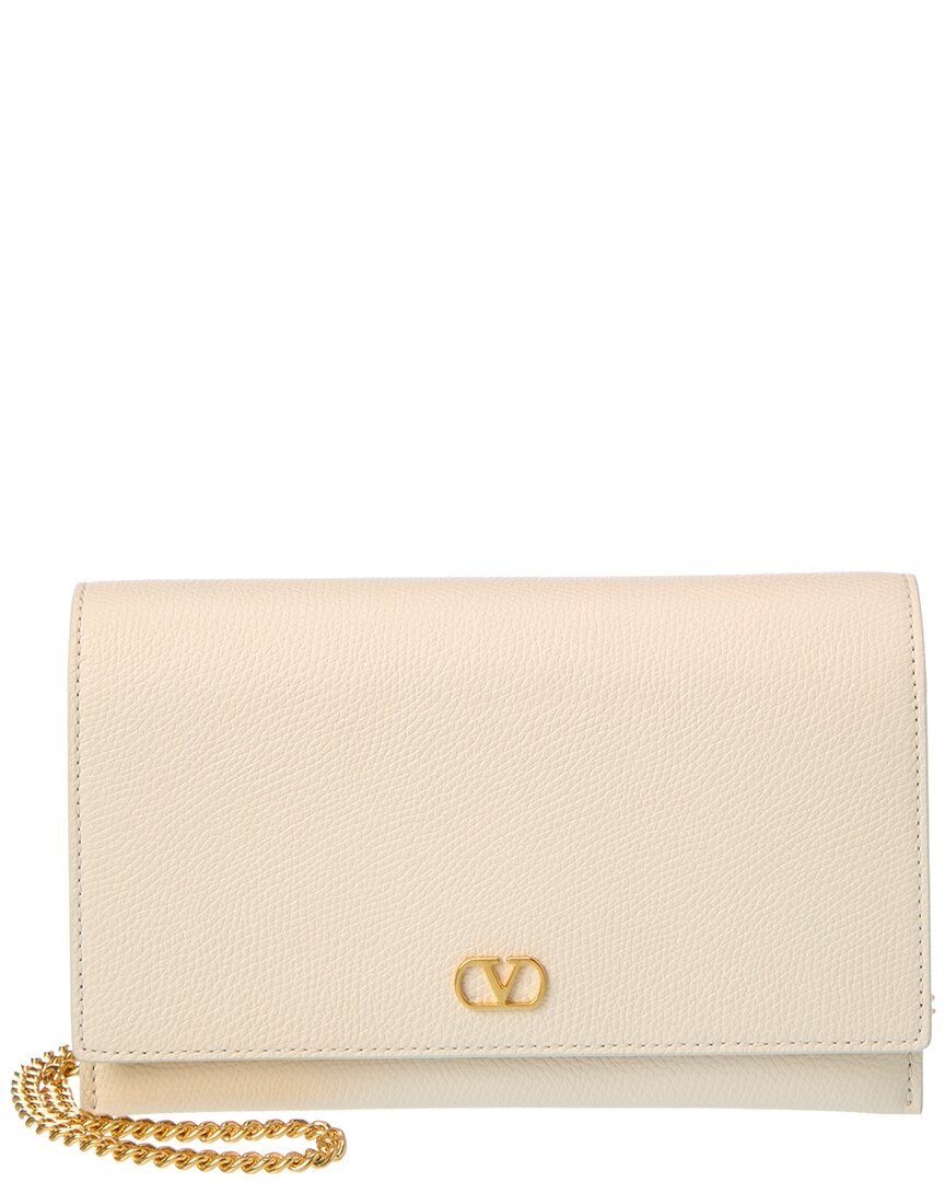 Valentino Vlogo Signature Leather Wallet On Chain Womens White 185490₽