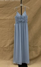 Azazie Women Dusty Blue Floral Lace Chiffon Maxi Dress Formal Blake Custom Sz C