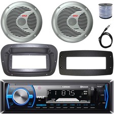 Pyle 1-DIN Marine MP3 Receiver W/Install Kit  Adapter Plate, 2x 6.5" Speakers