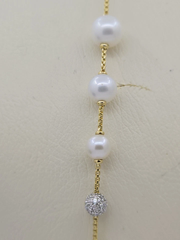 Collar David Yurman Y, perlas, diamantes, oro amarillo de 18 k, 16/24 pulgadas Foto 3 de 4