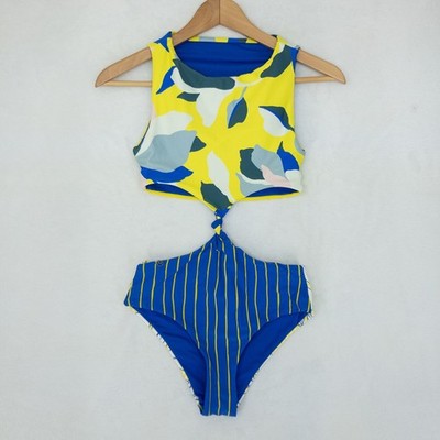 Maaji Sunflower Spin Reversible Swimsuit Womens Small Blue Cutout Knot One Piece