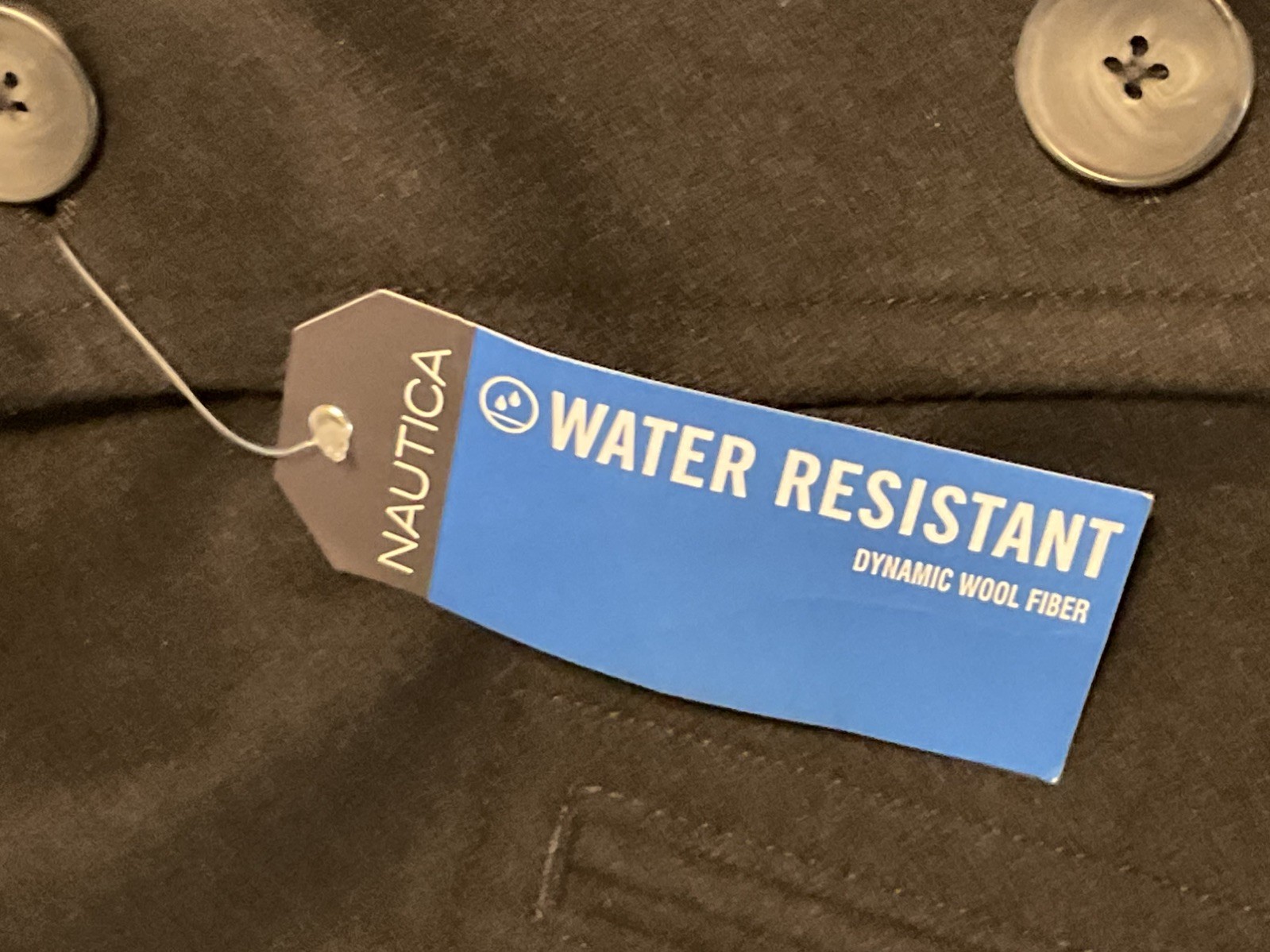 NWT Nautica Men's Black Peacoat L Wool Blend Double Breasted Winter Coat Jacket