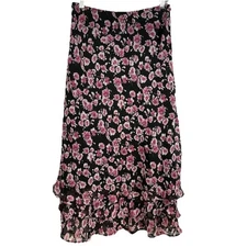 Fairycore Black Pink Floral Flowy Skirt Notations MED fairy boho y2k gardencore