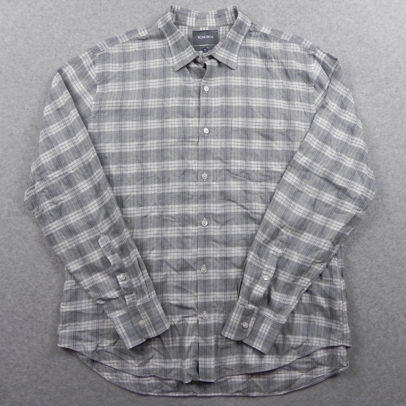 Bonobos Shirt Mens XL Slim Fit Flannel Pocket Button Up Gray Plaid Long Sleeve