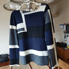 Vtg Women Comme Des Garcons Wool Knit Pullover Colorblock Sz M Black Navy*READ* 