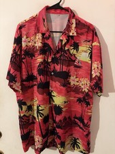 XL VINTAGE ALOHA Men's Red Island Floral Tribal Poly Hawaiian Shirt NEVER WORN