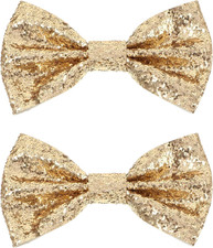 2Pcs Bow Tie for Men, Men's Pre-Tied Gold Bow Ties Glitter Sequin Tux Bowtie Adj