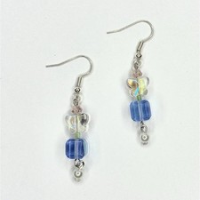 Handmade: Silver: Blue, Clear Glass Butterfly Dangle Earrings