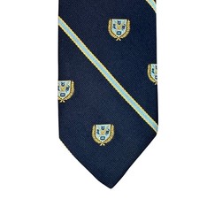 Cambridge Ltd Mens Navy Blue Crest Striped Collegiate Preppy Necktie Made in USA