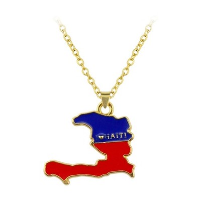 Haiti Map Pendant Necklace Clavicle Chain Jewelry for Casual Formal Wear