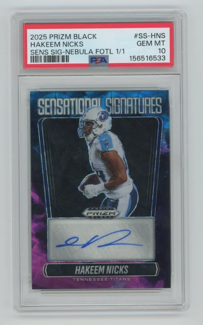PSA 10 HAKEEM NICKS 2025 Prizm Black Sensational Auto Nebula FOTL SP 1/1 1of1