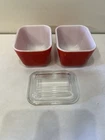 Vintage Pyrex Small Red Refrigerator Dish 1-1/2 Cup w/Ribbed Lid #501 Extra Dish