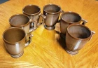 Set 6 Vintage 70's Frankoma Pottery Pedestal Mugs Scroll Handle Brown 4"