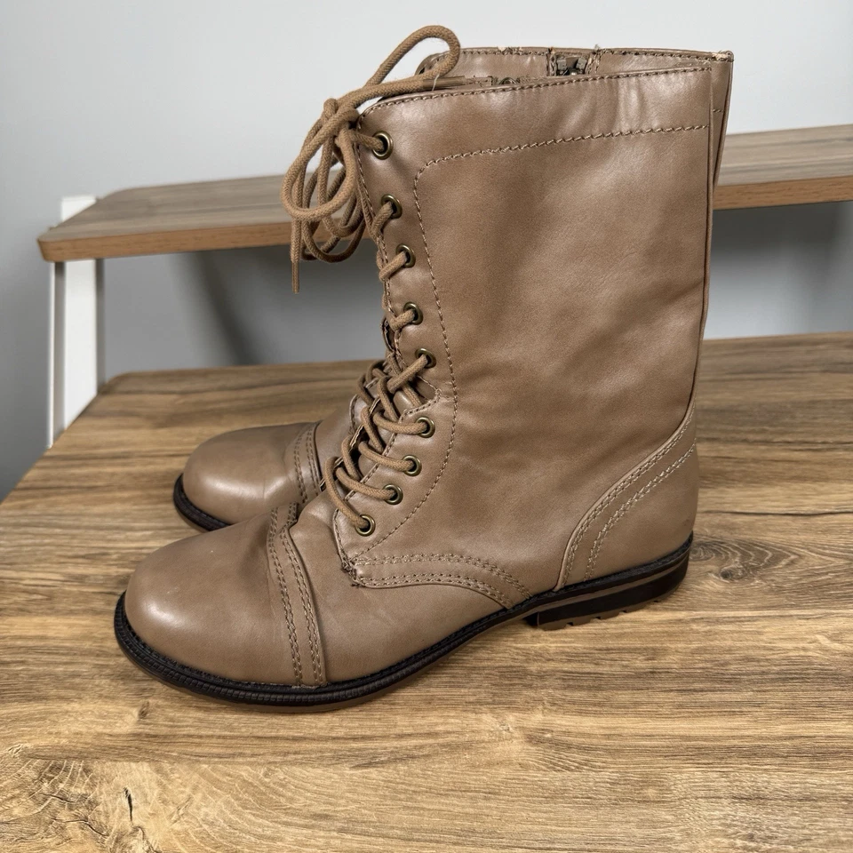 Bota de combate tostada para mujer talla 10 imitación cuero Foto 3 de 4