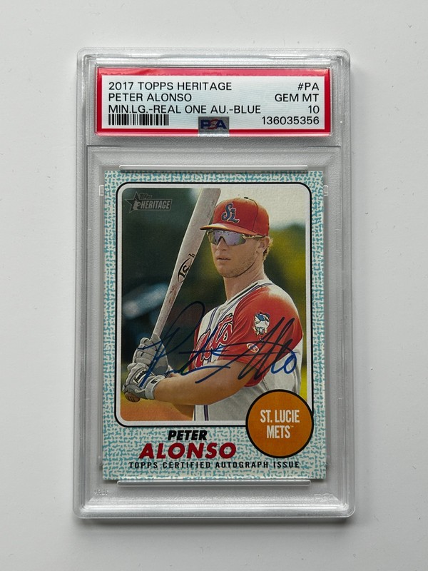 2017 Heritage Minor League Peter Pete Alonso Real One Auto #/75 Blue PSA 10