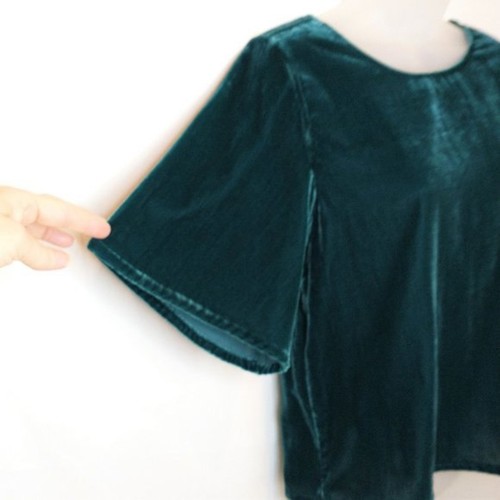 Chelsea28 Velvet Round Neck Top XS Ponderosa Green Flutter Sleeve NWT - Picture 3 of 8