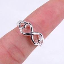 925 Sterling Silver Tarnish-Free Infinity Love Double Open Heart Band Ring H360