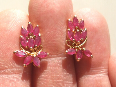 Boucles D'oreilles Dormeuses En Or 18K Avec Rubis - Anciennes, Très Bon État (TBE)