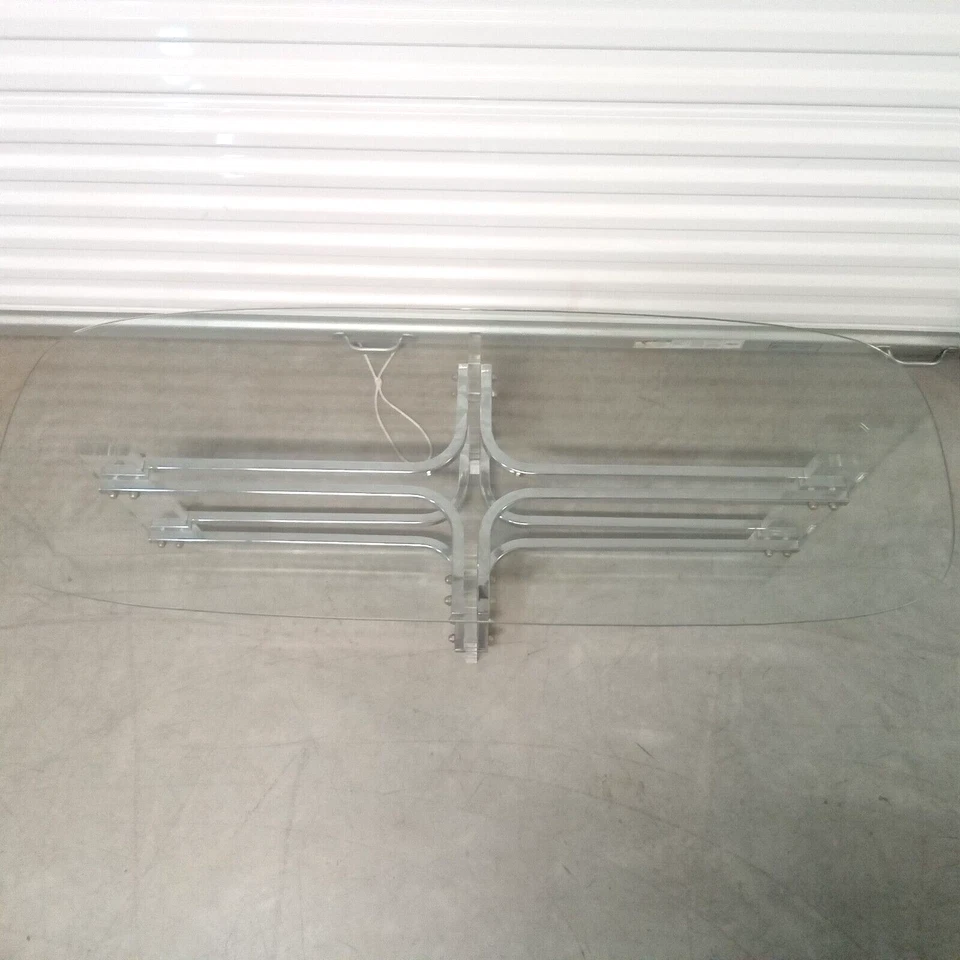 CHARLES HOLLIS JONES TABLA DE SURF CROMO VIDRIO LUCITE MESA DE CENTRO VINTAGE AÑOS 70 MCM Foto 3 de 4