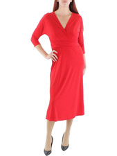 NEW LAUREN RALPH LAUREN RED JERSEY FIT AND FLATE MIDI DRESS SIZE 14 $145