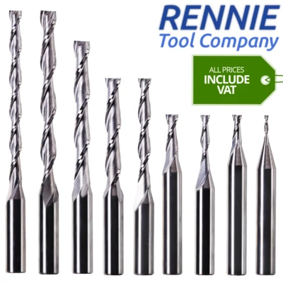 RENNIE TOOL COMPANY Solid Carbide 2 Flute Up Cut Router Bits / Cutters - All Sizes On A 1/4" Shank