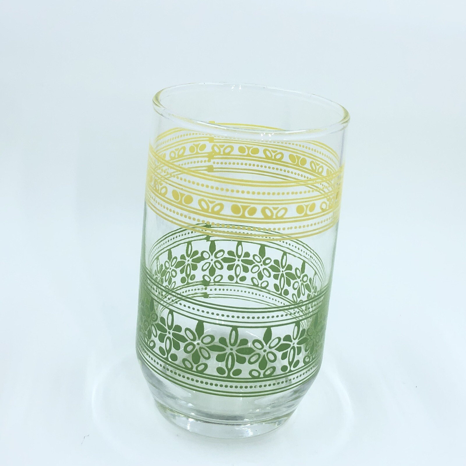 Vintage Textured Yellow & Green Floral Bar/Juice Glass