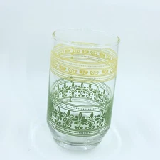 Vintage Textured Yellow & Green Floral Bar/Juice Glass