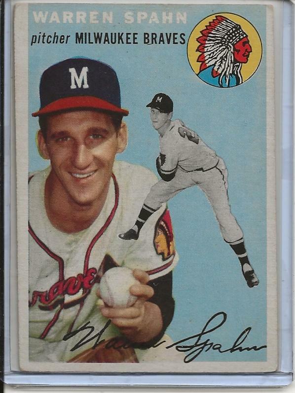 1954 Topps Baseball Card Warren Spahn H/O/F Pitcher Milwaukee